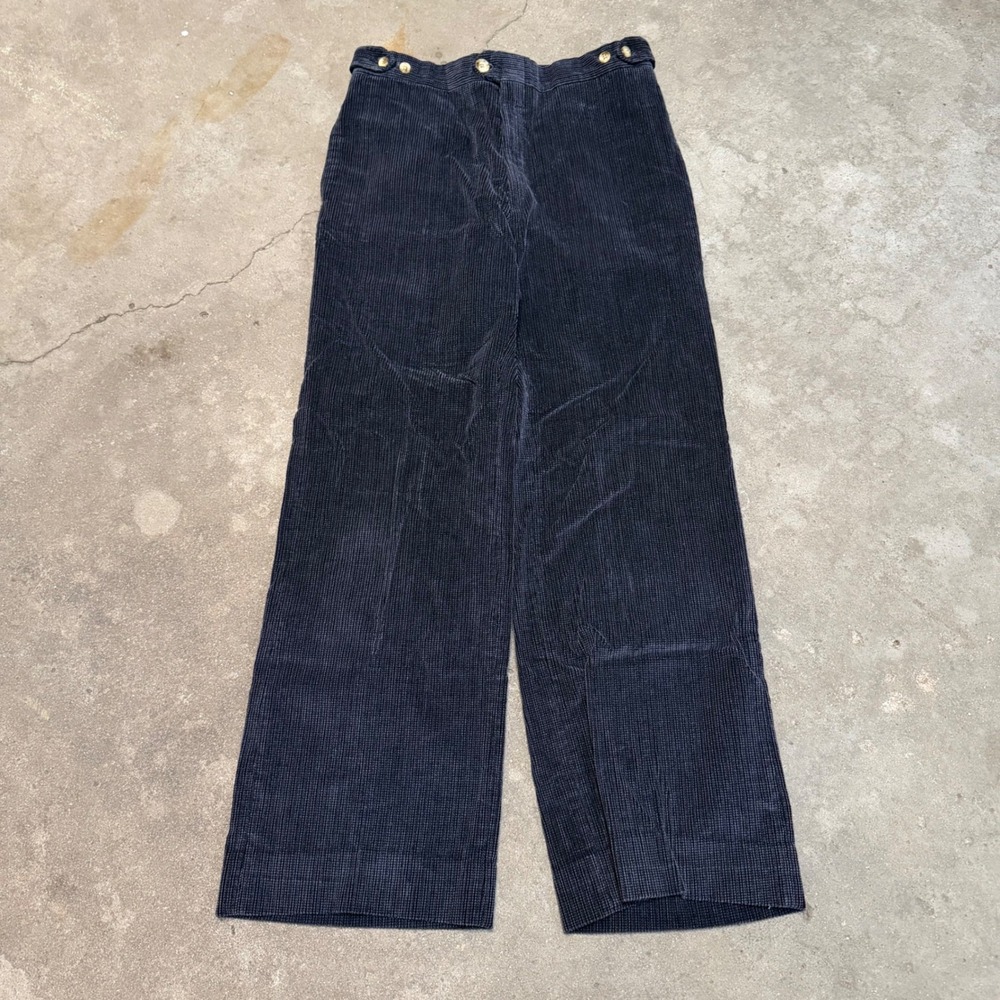 Vintage KG Corduroy Pants Mens 32x26 Navy Blue Wide Leg Made in USA Side Button